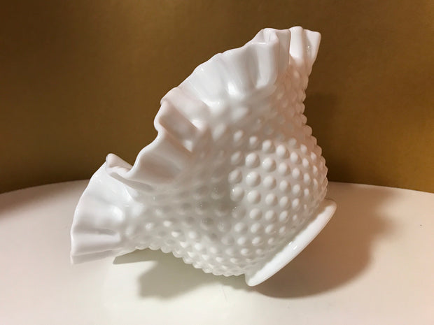 Fenton Large White Double Ruffle Hobnail Bowl 50s 60s  Milk Glass Cottage Chic  Decor Wedding