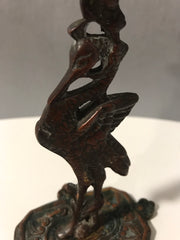 1900 Solid Brass Heron Candlestick Authentic Antique