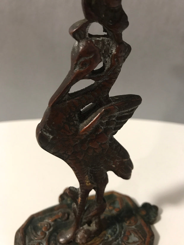 1900 Solid Brass Heron Candlestick Authentic Antique