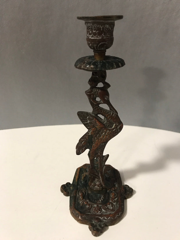 1900 Solid Brass Heron Candlestick Authentic Antique