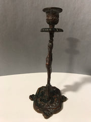 1900 Solid Brass Heron Candlestick Authentic Antique