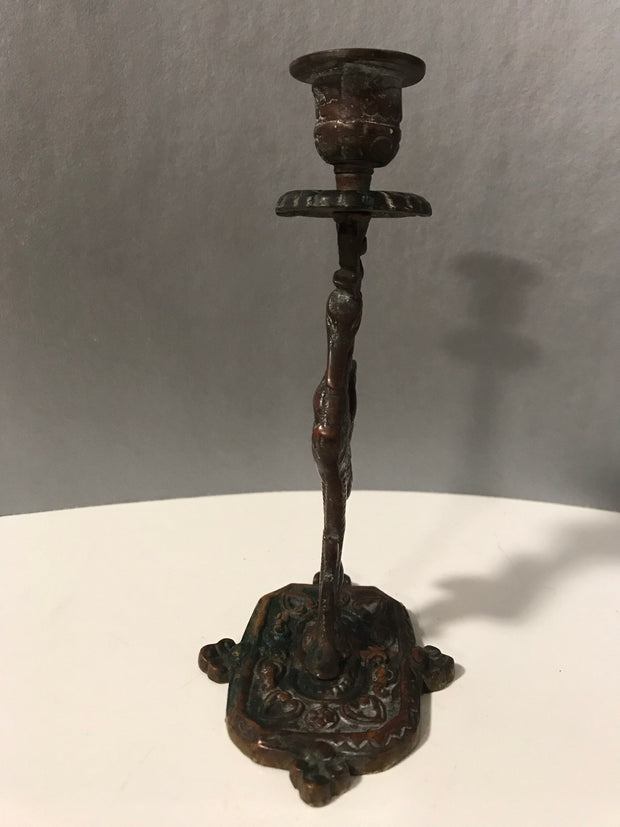 1900 Solid Brass Heron Candlestick Authentic Antique