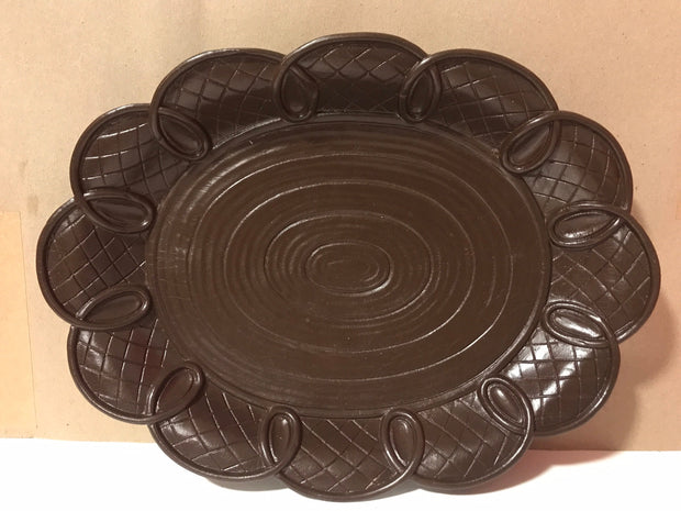 Syroco Wood Vintage Brown Oval Table Bowl/ Plate Fruit Bowl Centerpiece Large/Med