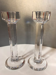 Vintage Tall 8 5/8” Kosta Boda Paneled Pillar Crystal Pair Candlesticks