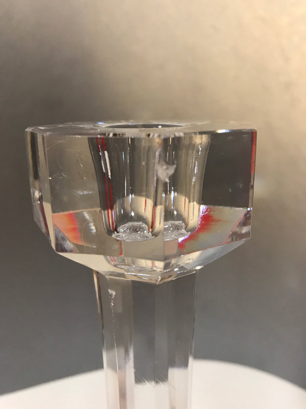 Vintage Tall 8 5/8” Kosta Boda Paneled Pillar Crystal Pair Candlesticks