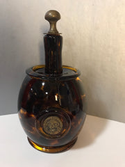 Italian Jug/ Barrel Bottle Handblown Spotted Amber Glass Brass Medallion Caterina DeMedici