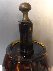 Italian Jug/ Barrel Bottle Handblown Spotted Amber Glass Brass Medallion Caterina DeMedici