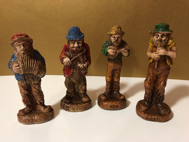 Syroco  Wood 1940s Beat Up Hillbilly Band Figurines 4 pc Set Collectable
