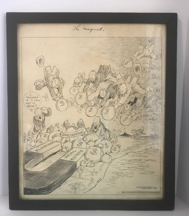 Antique Lithograph NEWSPAPER ART The Chicago Tribune “ The Magnet” 1925 Framed Print