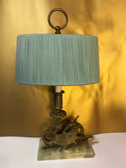 Midcentury Onyx & Brass Dragon Accent Lamp