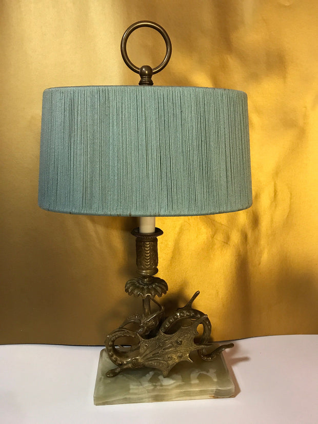 Midcentury Onyx & Brass Dragon Accent Lamp