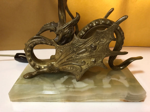 Midcentury Onyx & Brass Dragon Accent Lamp