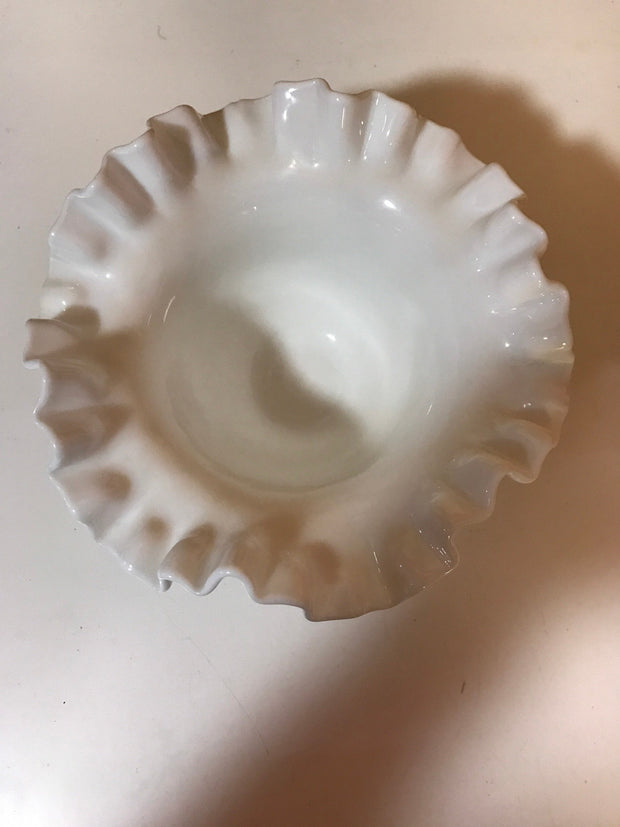 Fenton White Milk Glass Hobnail Double Ruffle Edge Small Bowl 6”x 3 3/4”