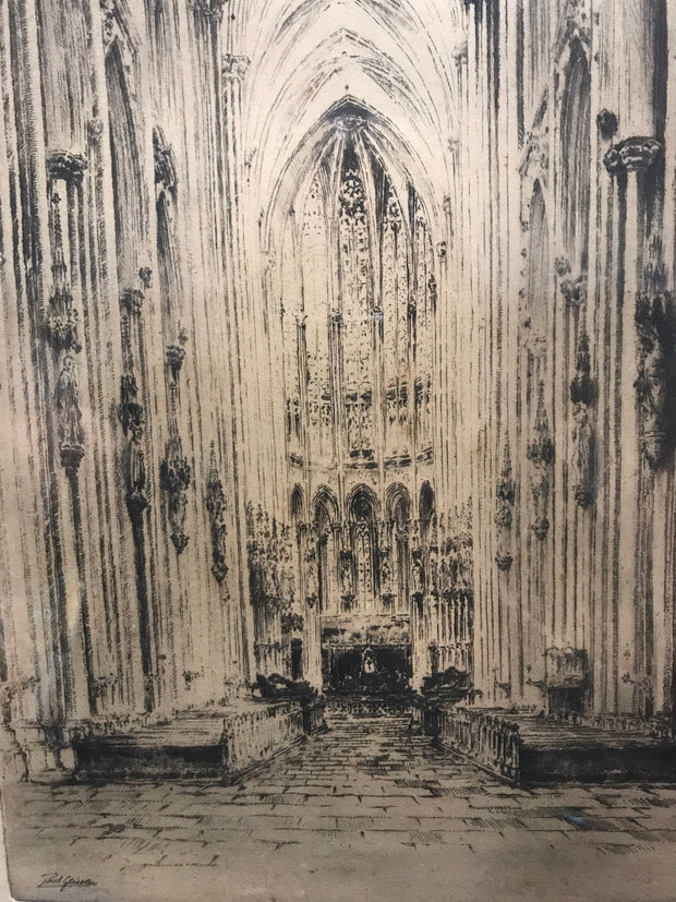 Early 1900s Fine Impression Etching by Paul Geissler, Pencil Signed “ The Cathedral “