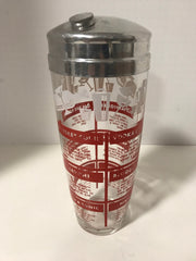 Vintage Cocktail  Shaker Chrome & Glass Barware Drink Shaker Drink Mixer Clear with Red Graphics