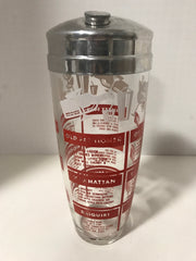 Vintage Cocktail  Shaker Chrome & Glass Barware Drink Shaker Drink Mixer Clear with Red Graphics