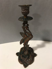 1900 Solid Brass Heron Candlestick Authentic Antique