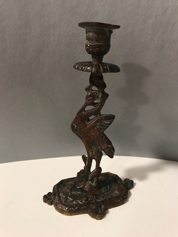 1900 Solid Brass Heron Candlestick Authentic Antique