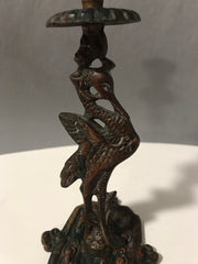 1900 Solid Brass Heron Candlestick Authentic Antique