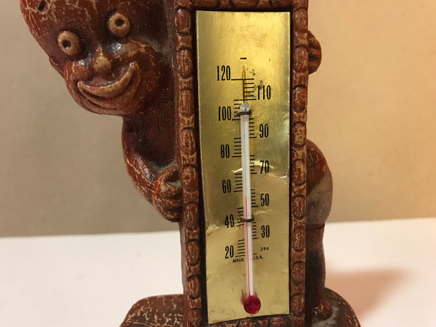 Vintage 1949 Multi Prod Inc Thermometer Americana Wood Figurine Small boy with diaper