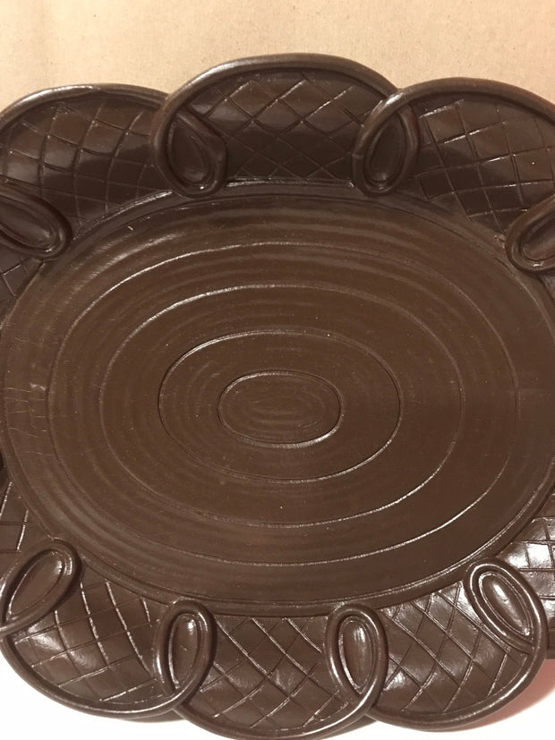 Syroco Wood Vintage Brown Oval Table Bowl/ Plate Fruit Bowl Centerpiece Large/Med