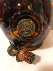 Italian Jug/ Barrel Bottle Handblown Spotted Amber Glass Brass Medallion Caterina DeMedici