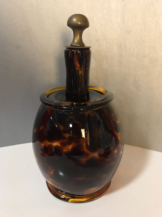 Italian Jug/ Barrel Bottle Handblown Spotted Amber Glass Brass Medallion Caterina DeMedici