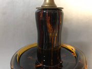 Italian Jug/ Barrel Bottle Handblown Spotted Amber Glass Brass Medallion Caterina DeMedici