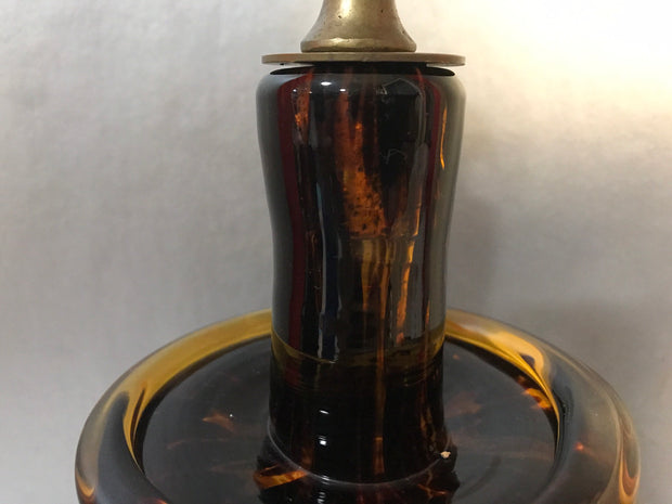 Italian Jug/ Barrel Bottle Handblown Spotted Amber Glass Brass Medallion Caterina DeMedici