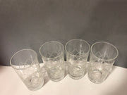 Vintage 4 pc Set Drinking Glasses Mid Century 1970s Etched Diamond Pattern Clear