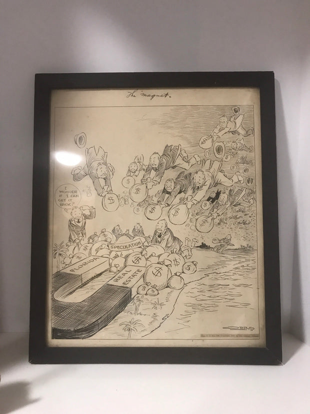 Antique Lithograph NEWSPAPER ART The Chicago Tribune “ The Magnet” 1925 Framed Print