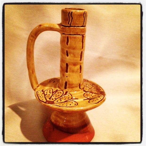Tuscan Candlestick Glazed Pottery Clay Home Decor Rustic Accent Piece Kitchen Vintage