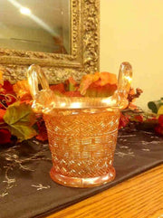 Antique 1900s Dugan Glass Co Marigold Carnival Glass Small Basket