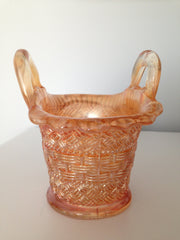 Antique 1900s Dugan Glass Co Marigold Carnival Glass Small Basket