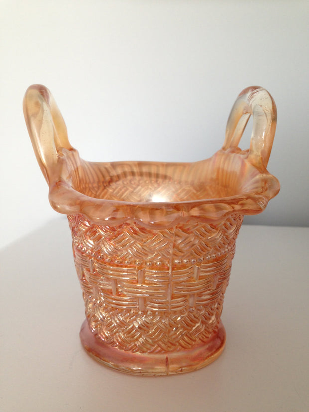Antique 1900s Dugan Glass Co Marigold Carnival Glass Small Basket