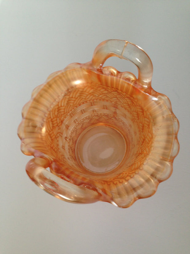 Antique 1900s Dugan Glass Co Marigold Carnival Glass Small Basket