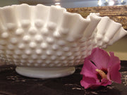 Fenton Large Double Ruffle Hobnail Bowl 50s 60s  Milk Glass