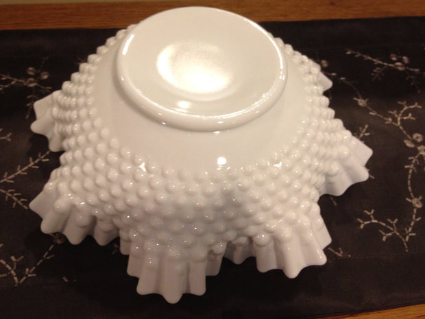 Fenton Large Double Ruffle Hobnail Bowl 50s 60s  Milk Glass