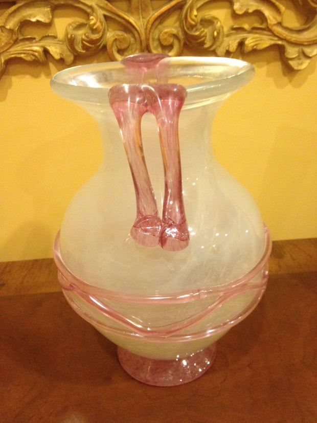 Murano Vintage  Venetian Vase Urn hand blown Scavo glass Pink 1960s