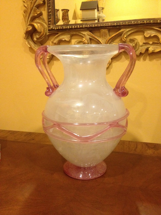 Murano Vintage  Venetian Vase Urn hand blown Scavo glass Pink 1960s