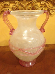 Murano Vintage  Venetian Vase Urn hand blown Scavo glass Pink 1960s