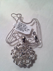 Art Deco 14K White Gold  Genuine Diamond Pendant with 14k Chain 0.50tcw Italian