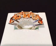 Sterling Silver .925 5 Square Amber Gem Stones Curved Ring