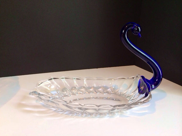 New Martinsville Duncan Miller 1930s Janice Crystal Cobalt Blue Swan Dish