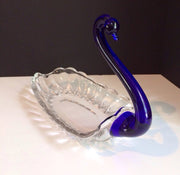 Crystal Cobalt Blue Swan Dish New Martinsville Duncan Miller 1930s Janice Butter Dish Smart buy Selling Half Price AS IS