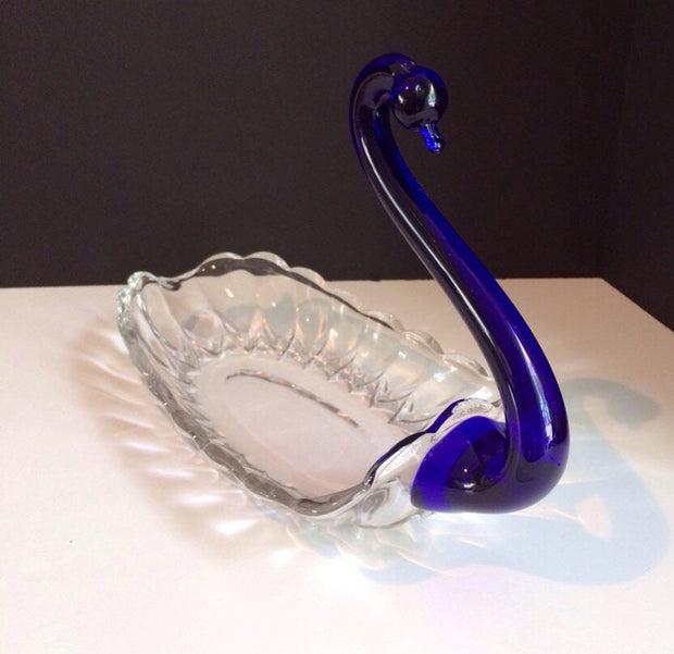 Crystal Cobalt Blue Swan Dish New Martinsville Duncan Miller 1930s Janice Butter Dish Smart buy Selling Half Price AS IS