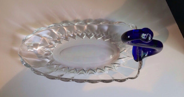 New Martinsville Duncan Miller 1930s Janice Crystal Cobalt Blue Swan Dish