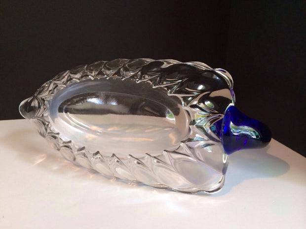 New Martinsville Duncan Miller 1930s Janice Crystal Cobalt Blue Swan Dish