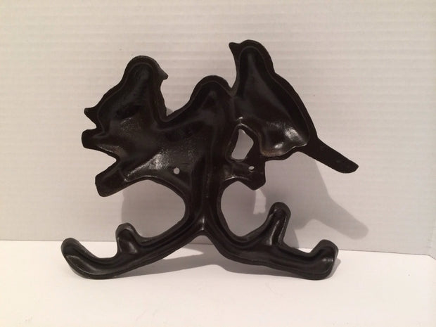 Cast Iron 3 birds Sitting on Branch Vintage Wall Hanging / Hat or Coat Hanger Deco Ornamental painted black