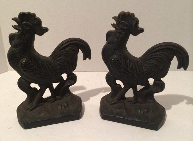 Antique Set  Rooster  Cast Iron Bookends/Doorstop Country Kitchen Cottage Chic 1925